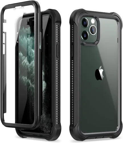 Dexnor Funda para iPhone 11 Pro con protector de pantalla, transparente, resistente, de cuerpo completo, a prueba de golpes, parte trasera dura, de