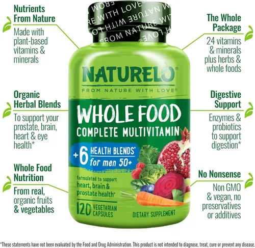 Miniatura 2 de NATURELO Multivitamínico de Alimentos Integrales para Hombres de 50+ - con Vitaminas, Minerales, Extractos Herbales Orgánicos - Vegano Vegetariano