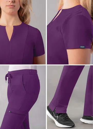 Miniatura 4 de Adar Addition Go-Higher - Juego de uniforme quirúrgico para mujer, camiseta con muescas y cuello en V, pantalones cargo quirúrgicos y ajustados