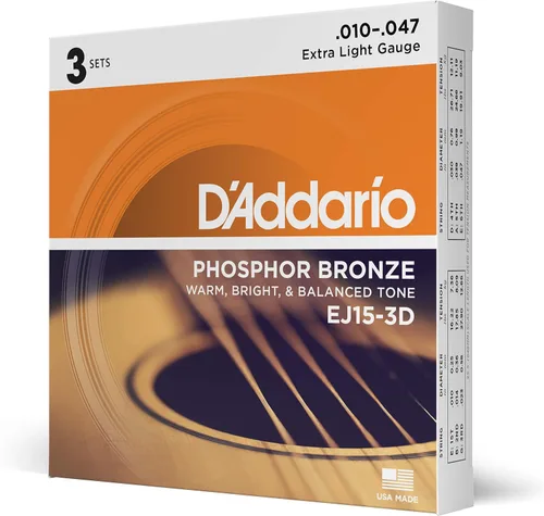 Miniatura 7 de Cuerdas para guitarra acústica de bronce fosforado D'Addario, blanco negro rojo azul