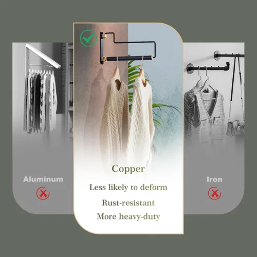 Miniatura 4 de NEWRAIN Estante de secado de ropa, estantes para secar ropa, colgador de ropa con brazo oscilante montado en la pared para lavandería, garaje, uso