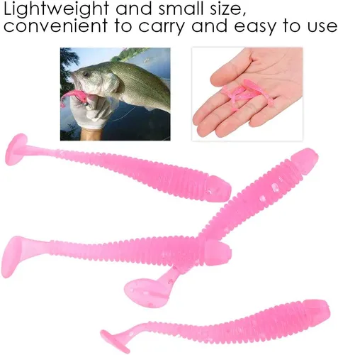 Miniatura 2 de 50 señuelos de pesca suaves de 2.0 in, cebo de pesca de plástico, cola en T, cebos para gusanos, accesorios de aparejos de pescado, 9 colores Rosa