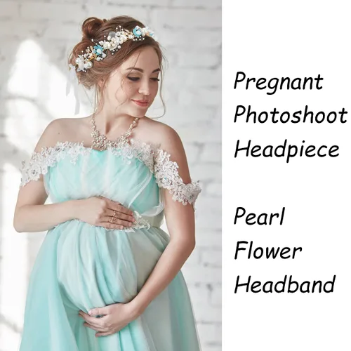 Miniatura 4 de Didder Diadema de flores, tiara y corona de perlas para mujeres y niñas, para sesión de fotos de maternidad, diadema de diamantes de imitación