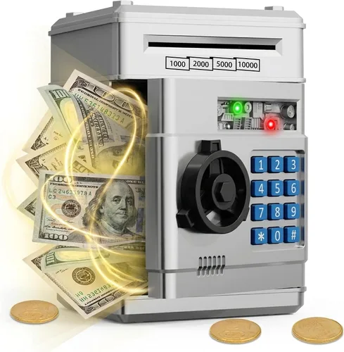 Miniatura 21 de Refasy Alcancía para dinero en efectivo, cajero automático, banco electrónico de monedas para niños de 3 a 12 años, caja de ahorro de dinero, mini