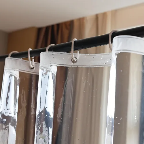 Miniatura 7 de Cortina de ducha corta transparente de 60 pulgadas de largo, forro de cortina de baño de plástico impermeable, semitransparente, calidad de hotel