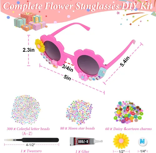 Miniatura 2 de Tialero 6Pcs12Pcs Round Flower Sunglasses, Outdoor Kids Sunglasses +380 Beads, 60 Daisy Flower Charms