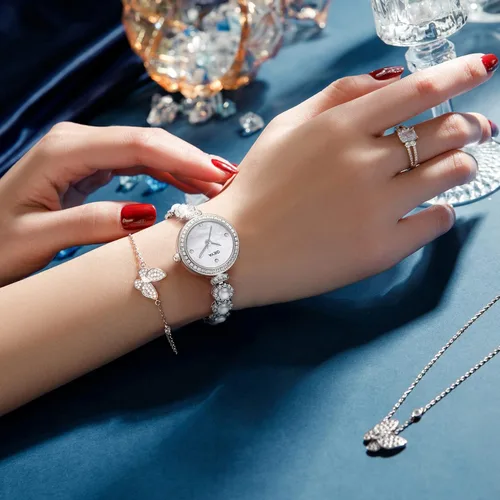 Miniatura 3 de Redhai Women Watches Analog Quartz Watch Mosaic with Diamonds Pearl Bracelet Dress Watch for Female Waterproof Wristwatch with Rhinestones Bracelet