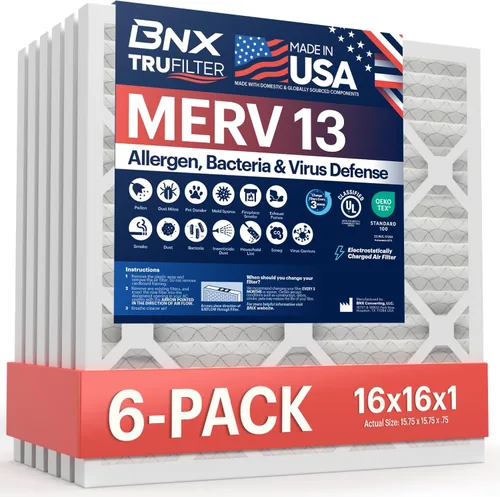 Miniatura 12 de BNX TruFilter - Filtro de aire 10 x 10 x 1 MERV 13, electrostático plisado, para aire acondicionado, HVAC y hornos, para alergias, polen, moho