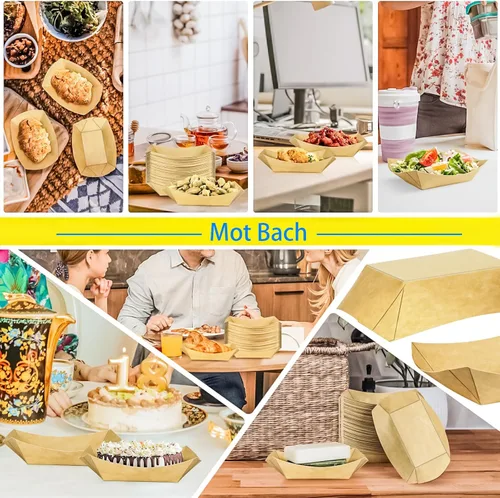Miniatura 5 de Paquete de 80 bandejas de papel desechables de 2 libras para botes de papel, bandeja de servir comida kraft, platos para aperitivos, palomitas