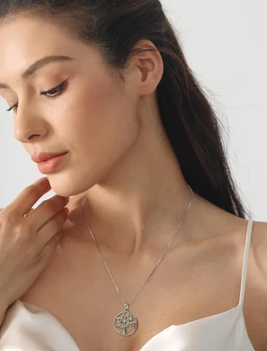 Miniatura 2 de YL - Collar con dije de árbol de la vida de plata esterlina con piedras preciosas y chapado en oro blancorosado