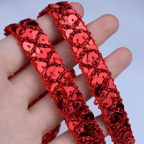 Miniatura 3 de Cinta de encaje con purpurina para manualidades, adornos, accesorios de disfraz de 10 yardas (rojo)