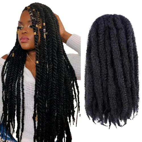 Miniatura 5 de ToyoTress Bob Marley Twist Hair - 8 Pulgadas Paquete de 6 Cabello Marley Negro Corto Para Locs Falsos, Extensiones de Cabello Rizado Afro Kinky