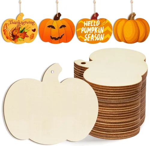 Miniatura 23 de Adornos de madera para árbol de Navidad para pintar, decoración de Navidad y Acción de Gracias, recortes sin terminar, 24 piezas de 3.5 x 3