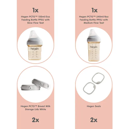 Miniatura 2 de hegen Kit básico de biberón para recién nacido, botella de PPSU para bebés, tetina media y lenta, tapas de almacenamiento de leche materna y sellos
