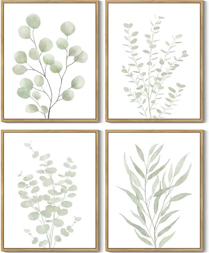 Miniatura 9 de KUVIOKE Arte botánico enmarcado bohemio para pared de plantas de baño, decoración de pared, impresiones de hojas de eucalipto verde salvia, estética