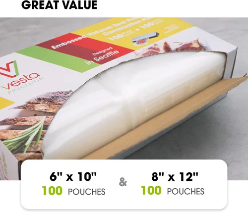 Miniatura 4 de Vesta - Bolsas selladoras al vacío de precisión para alimentos, 8 x 12 pulgadas y 6 x 10 pulgadas, 200 unidades (100 cuartos de galón y 100 pintas)