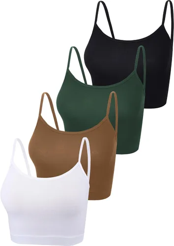 Paquete de 4 camisetas cortas sin mangas para mujer, camiseta corta con tirantes delgados, camiseta básica deportiva, media camisola para