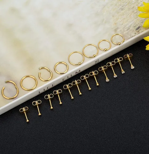 Miniatura 3 de 10 pares de aretes de acero inoxidable para cartílago, para hombres y mujeres