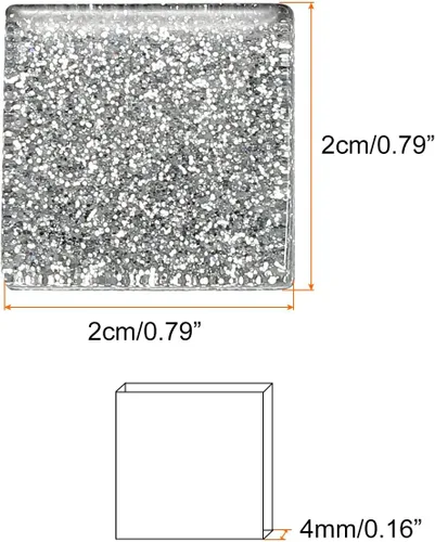 Miniatura 2 de MECCANIXITY Azulejos de mosaico, azulejos de vidrio, piezas de vidrio de mosaico de cristal brillante, cuadrados a granel, 0.8 x 0.8 in para Plata