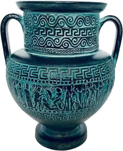 Alivio terracota cerámica ánfora 8.3 in,pátina verde,Escenas de la mitología griega antigua