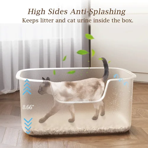 Miniatura 3 de Caja de arena grande para gatos con lados altos, cajas para gatos de interior, bandeja de arena de entrada lateral, fácil limpieza, resistente a