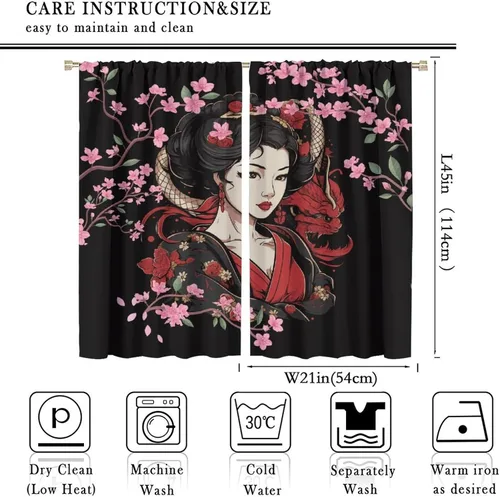 Miniatura 3 de Cortinas de geisha japonesas, flores rosas, ramas de árbol, sexy, glamour, para mujer, encantador, estética, oriental, con bolsillo para barra