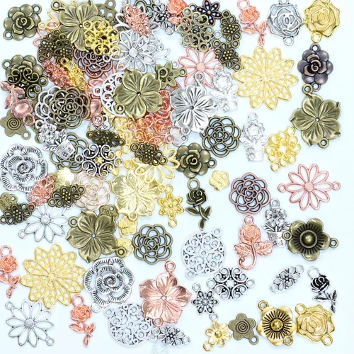 Miniatura 24 de stino - 100 g de dijes colgantes de metal para hacer joyas, lote de dijes bañados en plata y oro para pulseras, collares y manualidades, dijes