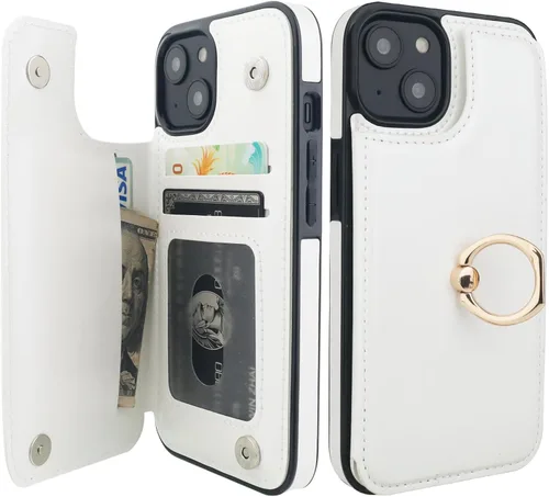 Miniatura 26 de ONETOP Funda tipo cartera para iPhone 13 Pro Max con soporte para tarjetas, anillo de rotación de 360°, función atril, bloqueo RFID, piel sintética