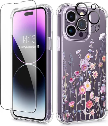 Miniatura 43 de GVIEWIN - Funda floral para iPhone 14 de 6.1 pulgadas, protector de pantalla + protector de lente de cámara, no se amarillenta, a prueba de golpes