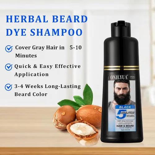 Miniatura 3 de Champú de tinte para barba y cabello negro para hombre 3 en 1, colorante herbario de larga duración para cabello gris, bigote y barba en minutos