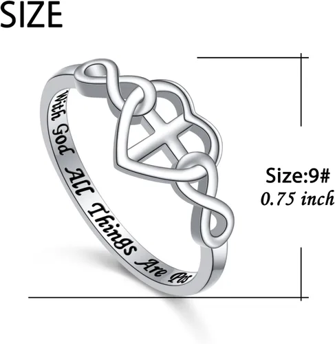 Miniatura 6 de DAOCHONG Collar de plata de ley S925 con cruz cristiana, corazón, inspirador, versículo bíblico, collar y rinags para mujeres y adolescentes