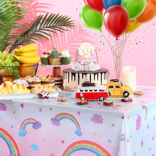 Miniatura 6 de Tegeme Mantel desechable de plástico con diseño de arco iris, impermeable, rectangular, fiesta, carnaval, suministros de decoración, 108 x 54