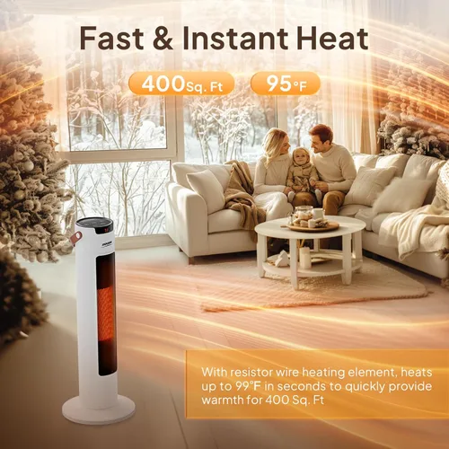 Miniatura 2 de ROVSUN Calentador de espacio eléctrico de 24 pulgadas con control remoto y APP, calentador de torre portátil de 1500 W con oscilación