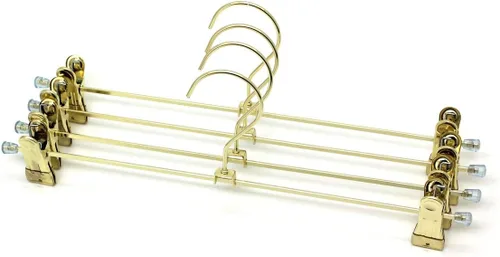 Miniatura 9 de Perchas de alambre de metal dorado de 13.8 pulgadas con clips ajustables, paquete de 30 perchas para pantalones con clips de metal, perfectas