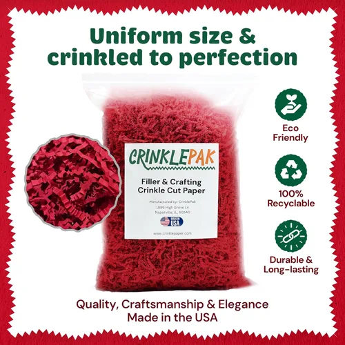 Miniatura 3 de Relleno de papel arrugado rojo de 1 libra fabricado en Estados Unidos Gran papel triturado para cestas de regalo, paquetes de envío, relleno