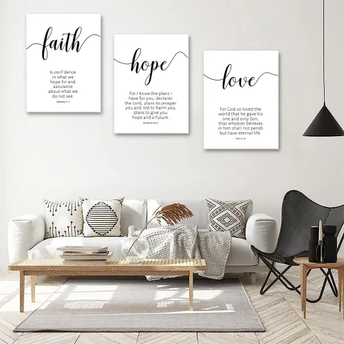 Miniatura 4 de Creoate Lienzo decorativo para pared con versículos de la Biblia, 3 piezas, Faith Hope Love, decoración de pared religiosa inspiradora cristiana
