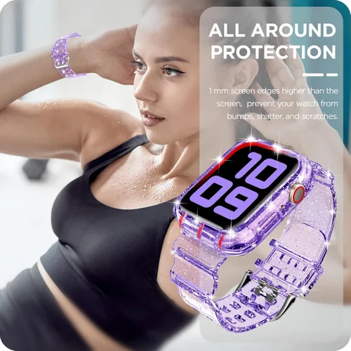 Miniatura 6 de DABAOZA - Correa compatible con Apple Watch de 49 mm, 46 mm, 45 mm, 44 mm, 42 mm, 41 mm, 40 mm, 38 mm, con protector, correa de TPU brillante