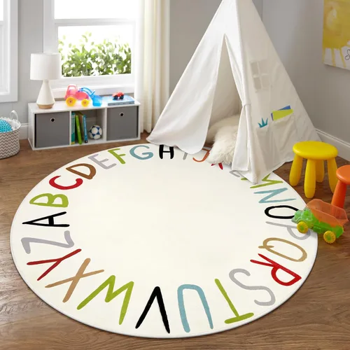 Miniatura 2 de LIVEBOX ABC Play Room - Alfombra redonda para niños, alfombra grande y colorida para guardería, alfombra de área de arcoíris para aula, alfombras