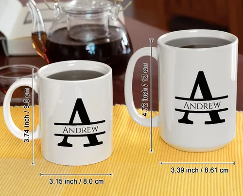 Miniatura 7 de Taza de café personalizada con monograma, letra inicial A personalizada para mujeres, hombres, niñas, niños, papás, mamás amigos, taza de café