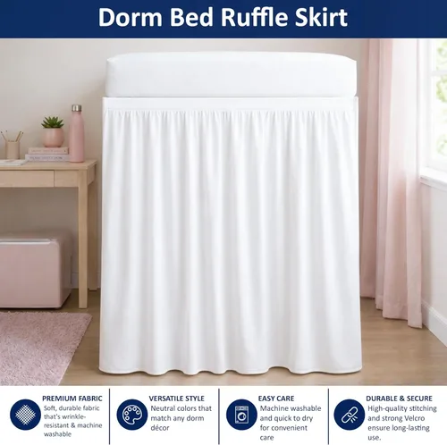 Miniatura 2 de Cottingon Falda de cama de dormitorio extendida de 30 pulgadas, tamaño individual XL, 100 % microfibra, con volantes de polvo, color blanco