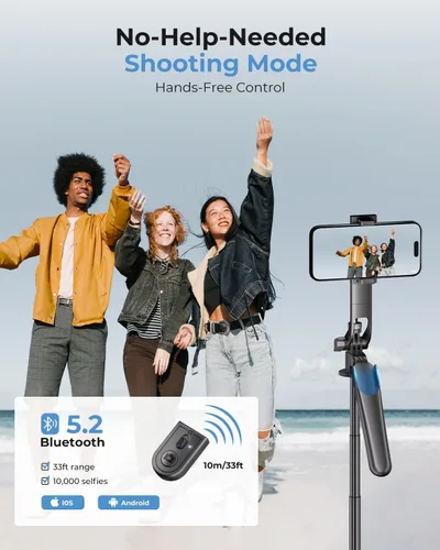 Miniatura 5 de Trípode de teléfono de 72 pulgadas, trípode para iPhone con control remoto inalámbrico, palo selfie portátil para iPhone, transmisión en vivo, Negro