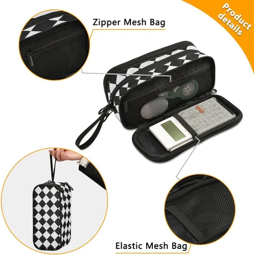 Miniatura 2 de Nylon grande cremallera lápiz bolsa cuadros negro blanco gran capacidad lápiz lápiz caso papelería para hombre de escuela secundaria estuche