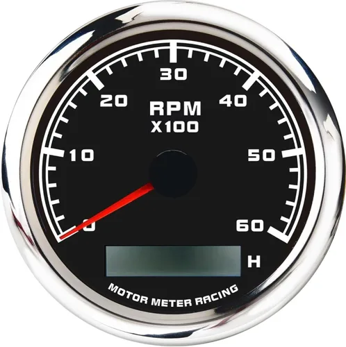 MOTOR METER RACING Serie W Pro 85mm 3-3/8" Tacómetro 6000 RPM para Motor de Gasolina y Diésel con Medidor de Horas Dial Negro LED Blanco Impermeable