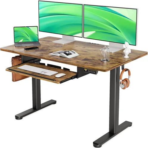 Miniatura 9 de Claiks Escritorio de pie con bandeja para teclado, escritorio eléctrico de pie de altura ajustable, escritorio de pie de 48 x 24 pulgadas con Blanco