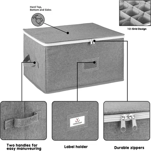 Miniatura 4 de Boczif Cajas de almacenamiento para copas de vino, cajas de almacenamiento de copas con divisores, recipientes de almacenamiento de cristalería