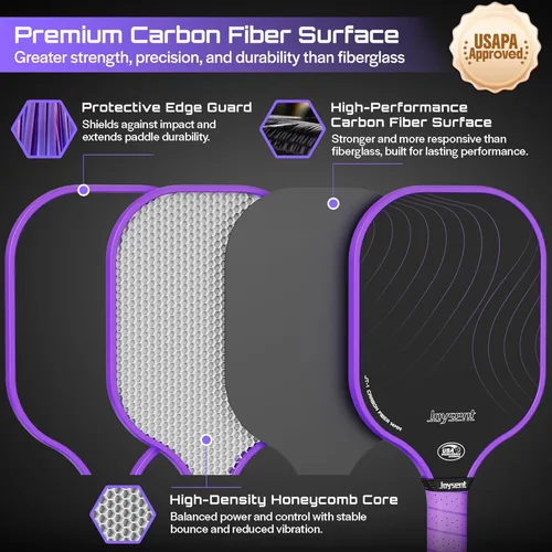 Miniatura 5 de Juego de 2 palas de pickleball aprobadas por USAPA de fibra de carbono con raquetas de pickleball para principiantes, bolas de pepinillo para Púrpura