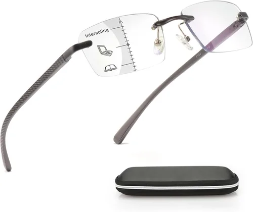 Miniatura 9 de Missfive Anteojos de lectura progresivos multienfoque de aluminio de alta calidad para hombre, bloqueo de luz azul, bisagra de resorte sin línea