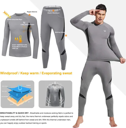 Miniatura 3 de UNIQUEBELLA Men's Thermal Underwear Sets Top & Long Johns Fleece Sweat Quick Drying Thermo Base Layer