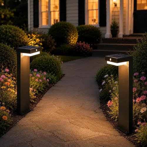 Luces solares de sendero - Luces solares para pasarela para exteriores - Sensor PIR y dos modos de iluminación - Batería recargable que dura hasta