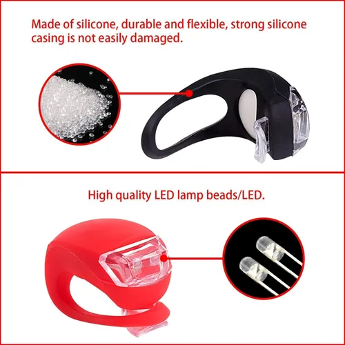 Miniatura 5 de Paquete de 8 luces de bicicleta, juego de luces LED de silicona para bicicleta, 4 faros delanteros de bicicleta y 4 luces traseras (rojo y blanco)